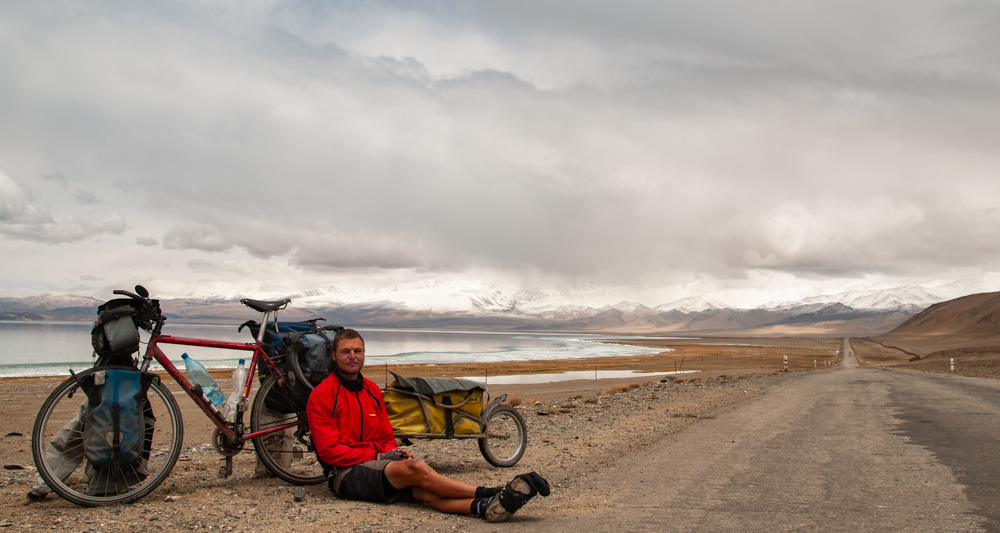 Peder af Geijerstam taking a morning rest by Lake Karakul, Tajikistan